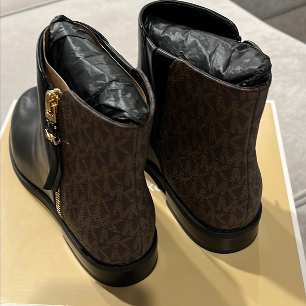Michael Kors Black and Brown Britt Flat Bootie - Picture 3 of 5